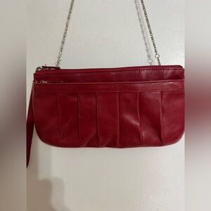 Danier Red Pleated Leather Wristlet/Shoulder Bag